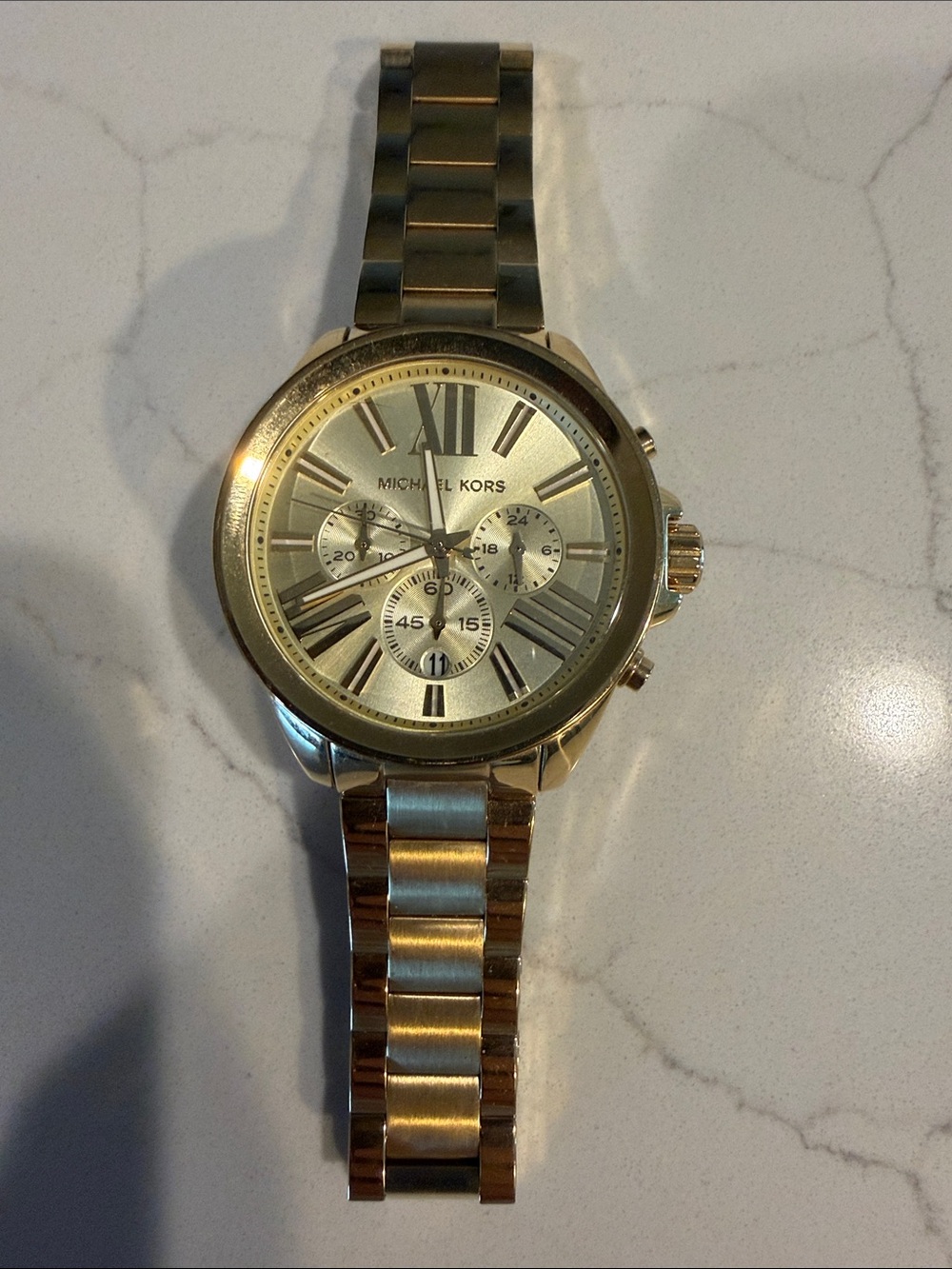 Michael Kors Bradshaw Gold Tone 38mm Chronograph Watch Roman Numeral Oversized